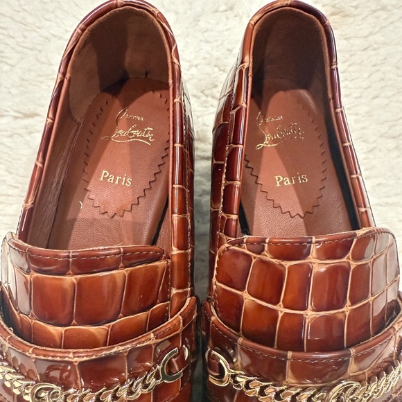 New Christian Louboutin Mj Croc Embossed Loafer 50 Block Heel Acajou Sz 38 US 8 - Picture 12 of 13